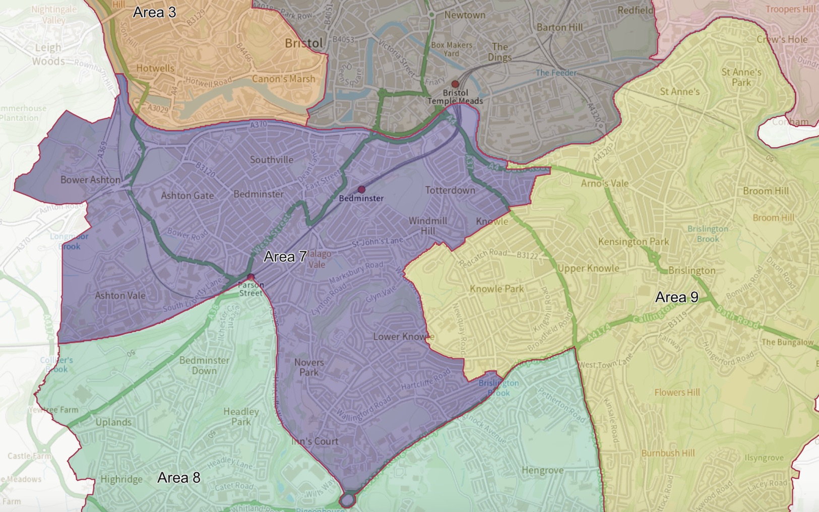 Map of Area Committees for CIL funding Area 7 and Area 9