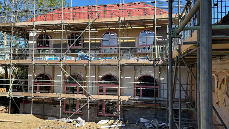 scaffold clad building